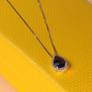 Gargantilha Gota Cravejada Com Zircônia Tanzanita Em Prata