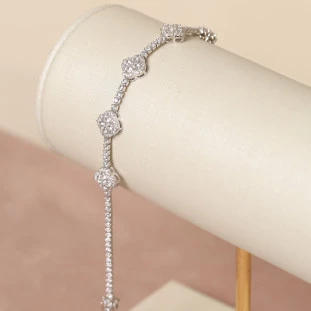 Pulseira Riviera Trevos Cravejados Com Zircônias Em Prata 