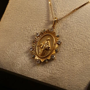 Pingente Nossa Senhora Das Graças Com Topázios Em Ouro Amarelo
