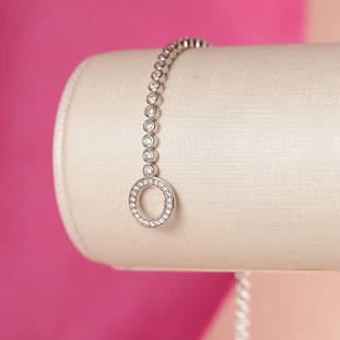 Pulseira Riviera Cravejada Com Zircônias Com Circulo  Em Prata