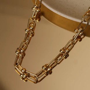 Corrente Elos Ovais e Bolinhas Em Ouro Amarelo