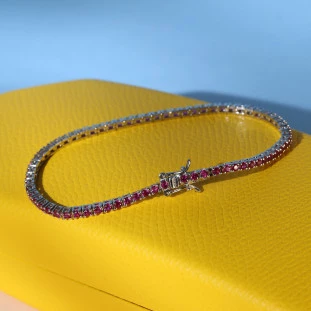 Pulseira Riviera Zircônia Rubi em Prata