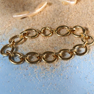 Pulseira Elos Ovais Redonda Oca Em Ouro Amarelo