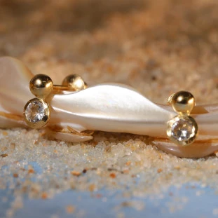 Brinco Bola Cravejado Com Zircônias Em Ouro Amarelo