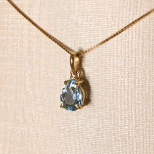 Pingente Gota Com Topázio Azul Em Ouro Amarelo 
