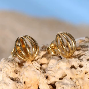 Brinco Meia Bola Fios Em Ouro Amarelo