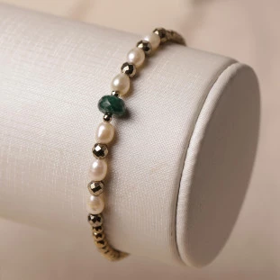 Pulseira Com Hematitas Pérolas 