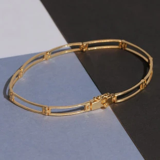 Pulseira Masculina Placas Vazadas Em Ouro Amarelo