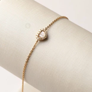 Pulseira Coração Cravejado Com Diamantes Em Ouro Amarelo 