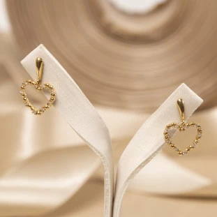 Brinco Coração Bolinhas Com Diamantes Em Ouro Amarelo