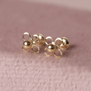 Brinco Flor Com Esfera Em Ouro Amarelo 