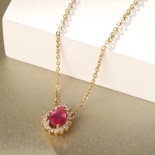 Gargantilha Gota Com Rubi E Diamantes Em Ouro Amarelo