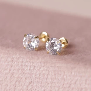 Brinco Calice Com Zircônias Em Ouro Amarelo 