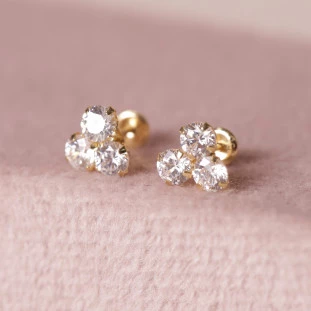 Brinco Trio Com Zircônias Em Ouro Amarelo 