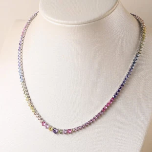 Gargantilha Riviera Cravejada Com Zircônias Mix Colors Em Prata 