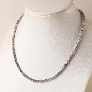 Gargantilha Riviera Cravejada Com Zircônias Mix Colors Em Prata 