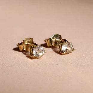 Brinco Solitário Com Citrino Em Ouro Amarelo