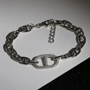 Pulseira Elos Lisos e Cravejados Com Zircônias Em Prata