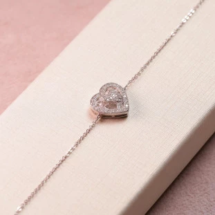 Pulseira Coração Cravejada Com Moissanites Em Prata 