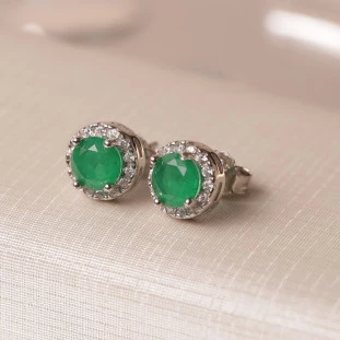 Brinco Redondo Cravejado Com Zircônia Verde Em Prata