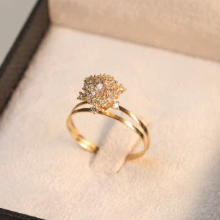 Anel Chuveiro Aro Duplo Craavejado Com Diamantes Em Ouro Amarelo 