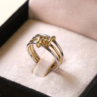 Anel 3 Fios Bicolor Ouro Branco E Ouro Amarelo 