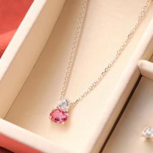 Gargantilha Coração Moissanites e Topazio Pink Em Prata 