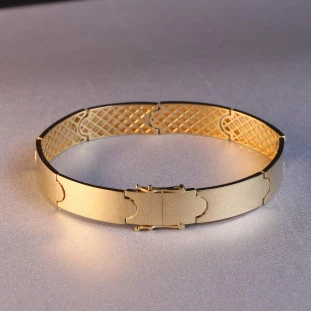 Pulseira Masculina Placas Ovais Ocas Em Ouro Amarelo 