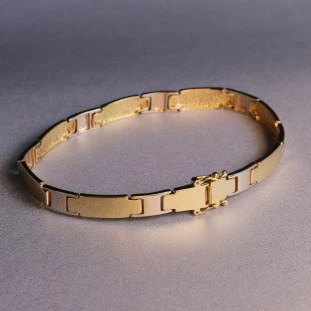 Pulseira Masculina Placas Em Ouro Amarelo 