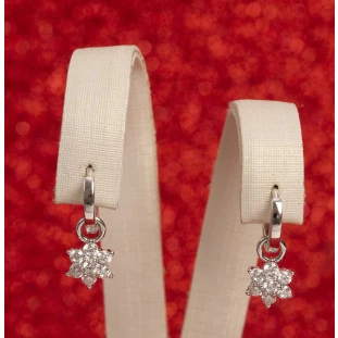 Argola Mini com Flor com Zircônia Pendurada em Prata