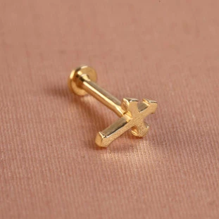 Piercing Cruz Em Ouro Amarelo 