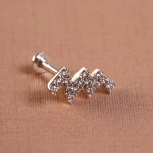 Piercing Ondas Cravejado Com Zircônias Em Ouro Branco 