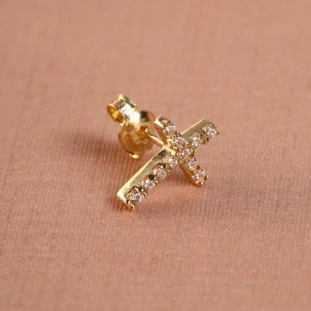 Piercing Cruz Cravejado Com Zircônias Em Ouro Amarelo