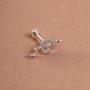 Piercing Cobra Cravejada Com Zircônias Em Ouro Branco