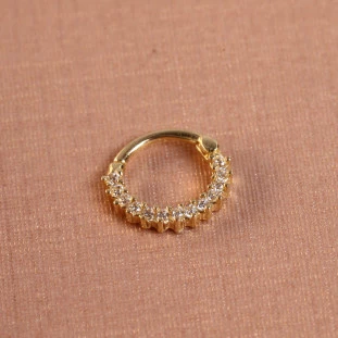 Piercing Argola Cravejada Com Zircônias Em Ouro Amarelo 