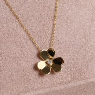 Gargantilha Trevo Com Diamante Em Ouro Amarelo 