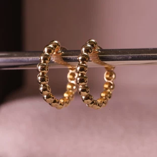 Brinco Argola Com Bolinhas Em Ouro Amarelo 