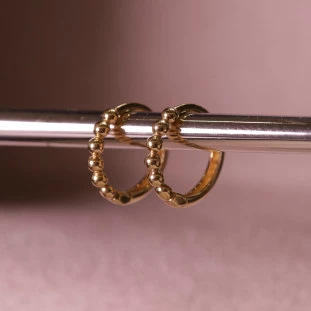 Brinco Argola Com Bolinhas Em Ouro Amarelo 