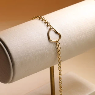 Pulseira Coração Com Elos Portugueses Em Ouro Amarelo 