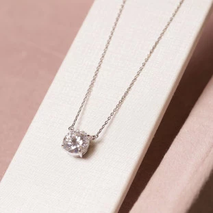 Gargantilha Ponto De Luz Com Moissanite Em Prata 