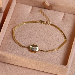 Pulseira Canuti Quadrada Facetada Cravejada Com Diamantes Em Ouro Amarelo 