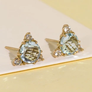 Brinco Triangular Com Topázio e Cristais Em Ouro Amarelo
