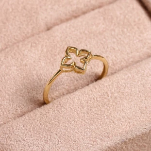 Anel Flor Vazado Em Ouro Amarelo 