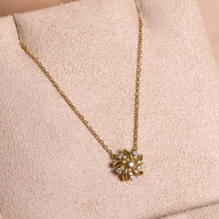 Gargantilha Flor Com Diamantes Em Ouro Amarelo 