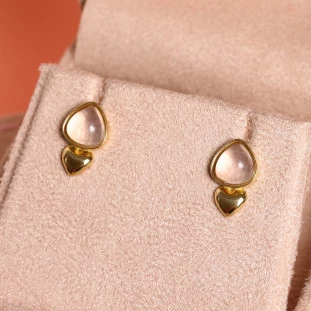 Brinco Coração Cabochão Em Ouro Amarelo 