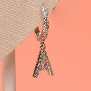 Piercing Argola Letra A Cravejado Com Zircônias Em Prata 