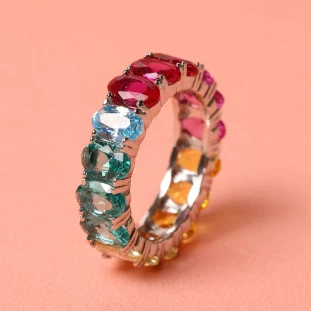 Aliança Inteira Cravejada Com Zircônias Ovais Colors Em Prata 