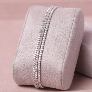 Pulseira Riviera Fio Triplo Cravejada Com Zircônias Em Prata 
