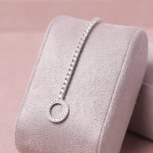 Pulseira Riviera Com Circulo Vazado Cravejada Com Zircônias Em Prata 