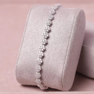 Pulseira Riviera Flores Cravejadas Com Zircônias Em Prata 